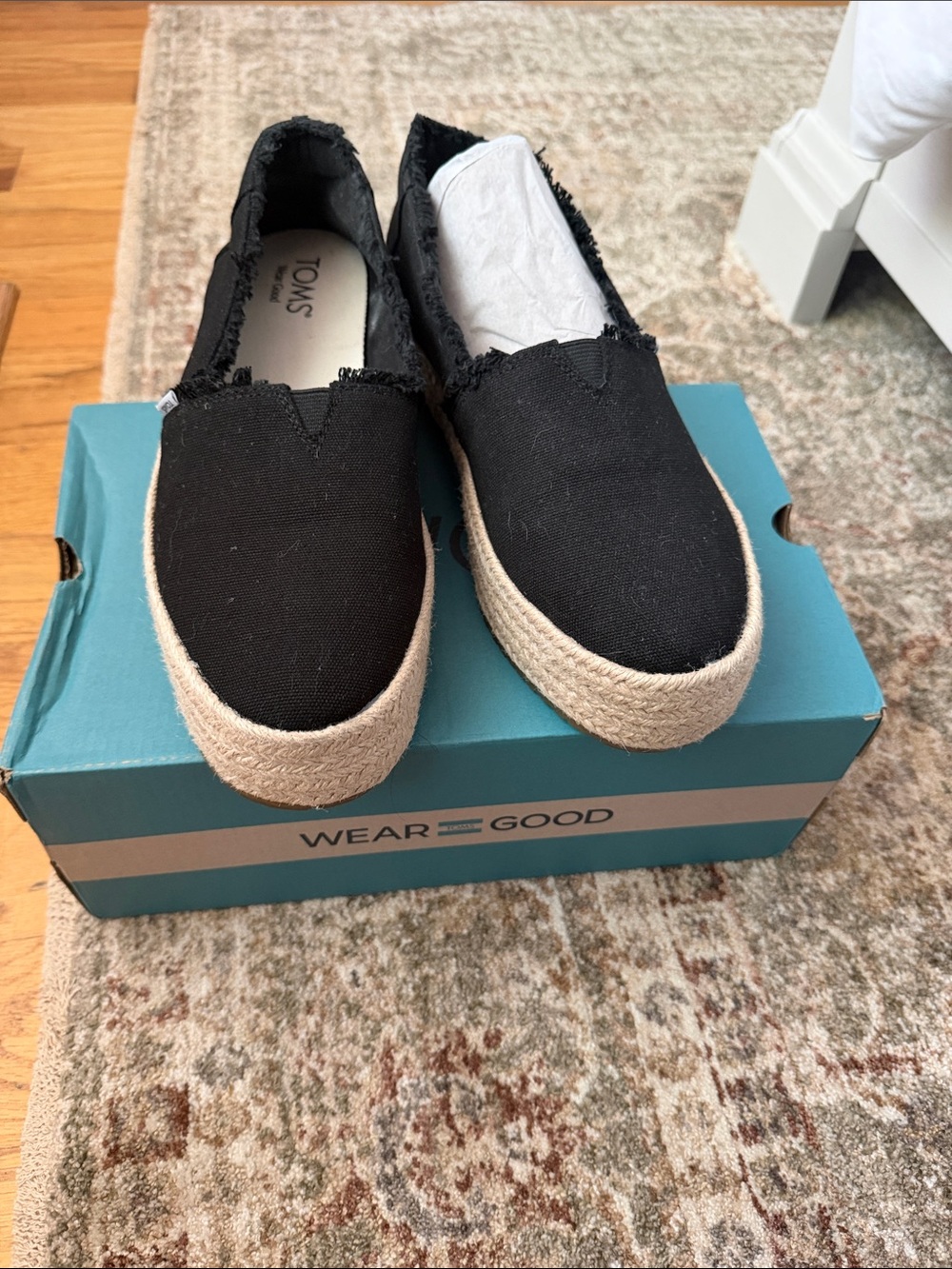 Toms Black Canvas Espadrille Platform Shoes